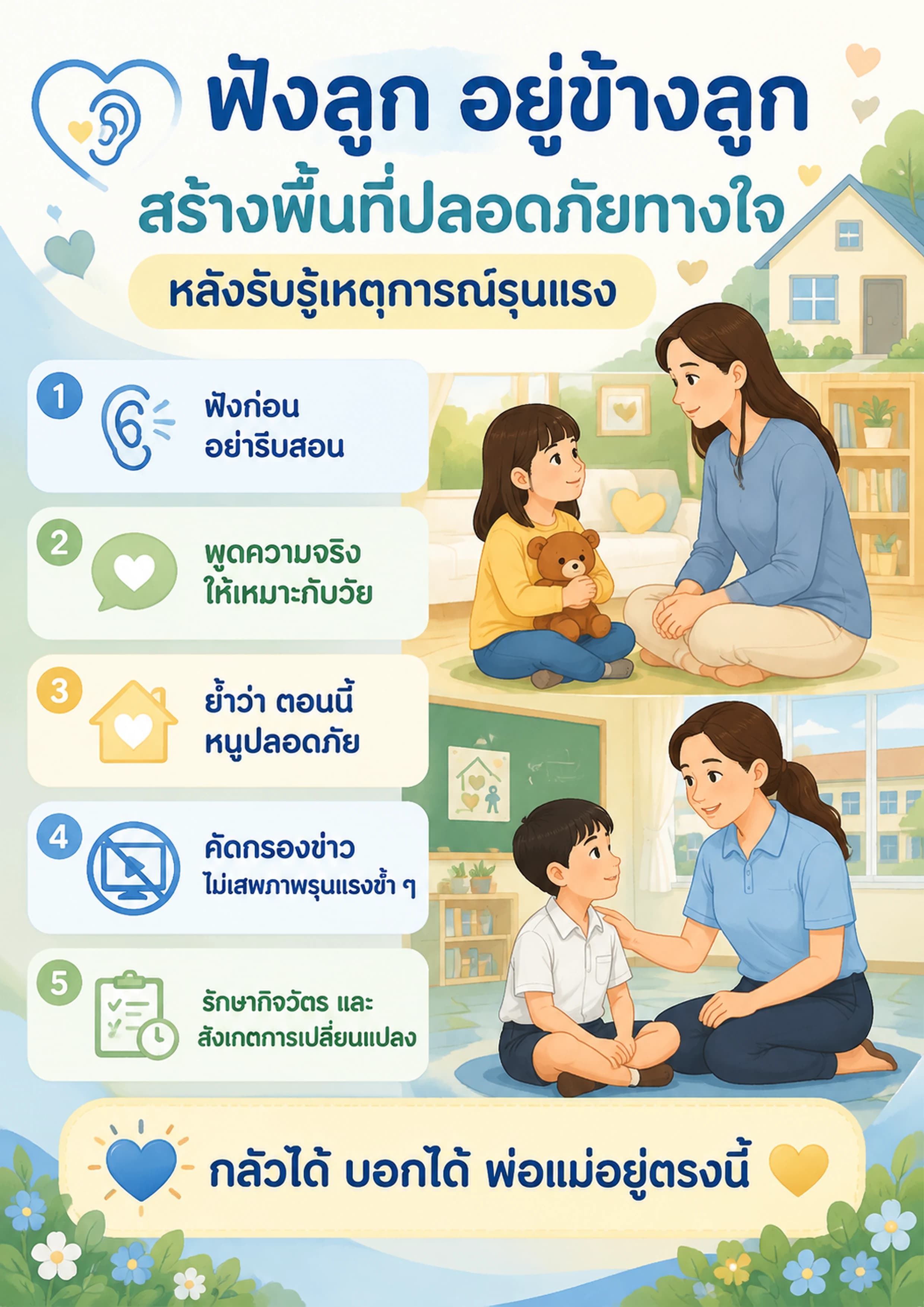 ฟังลูก อยู่ข้างลูก สร้างพื้นที่ปลอดภัยทางใจหลังรับรู้เหตุการณ์รุนแรง