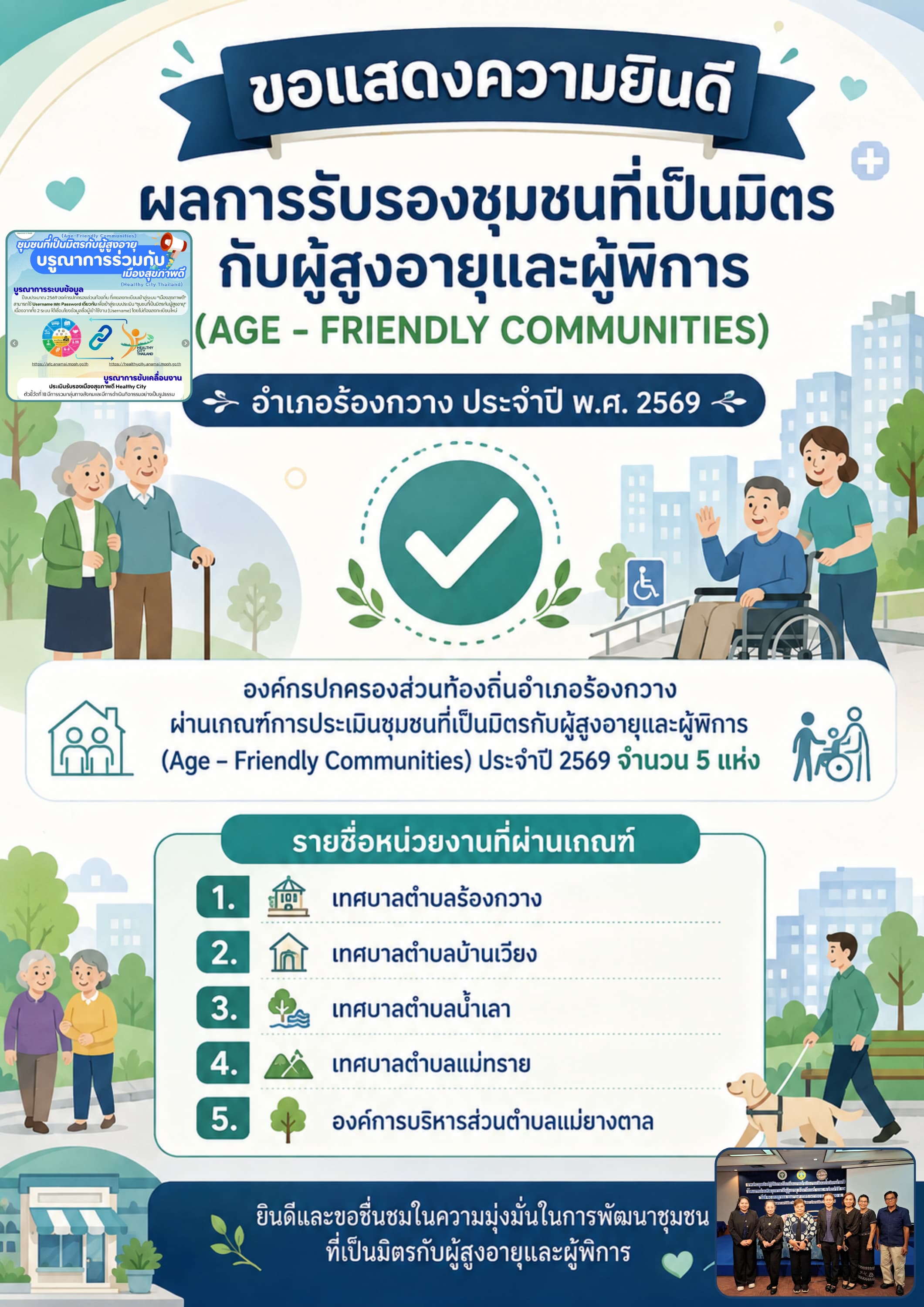 5 อปท. อำเภอร้องกวาง ผ่านเกณฑ์ชุมชนที่เป็นมิตรกับผู้สูงอายุและผู้พิการ ประจำปี 2569