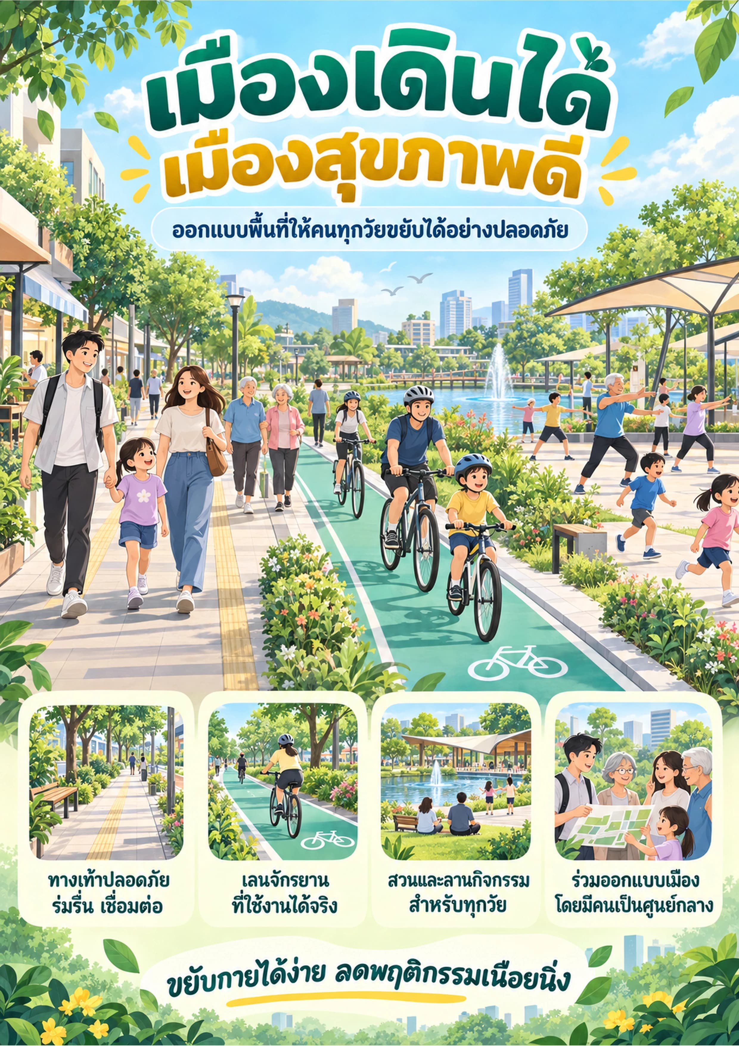 เมืองเดินได้ เมืองสุขภาพดี: ออกแบบพื้นที่ให้คนทุกวัยขยับได้อย่างปลอดภัย