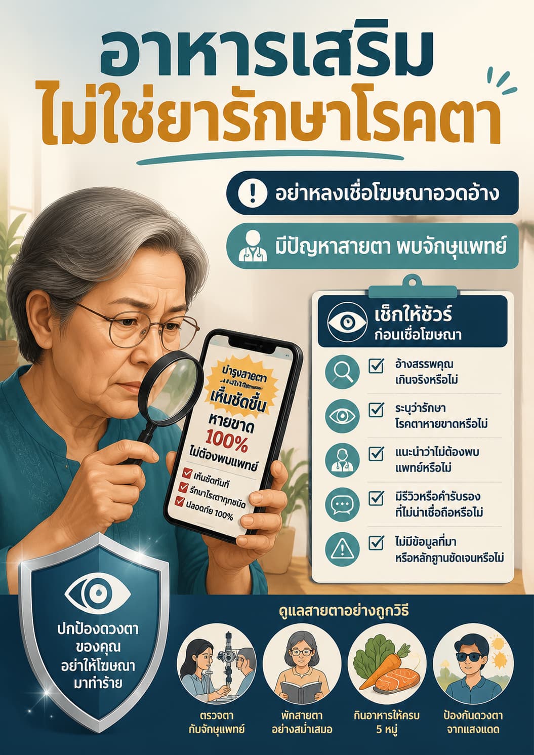 อย. เตือนอย่าหลงเชื่ออาหารเสริมอวดอ้างรักษาโรคทางตา