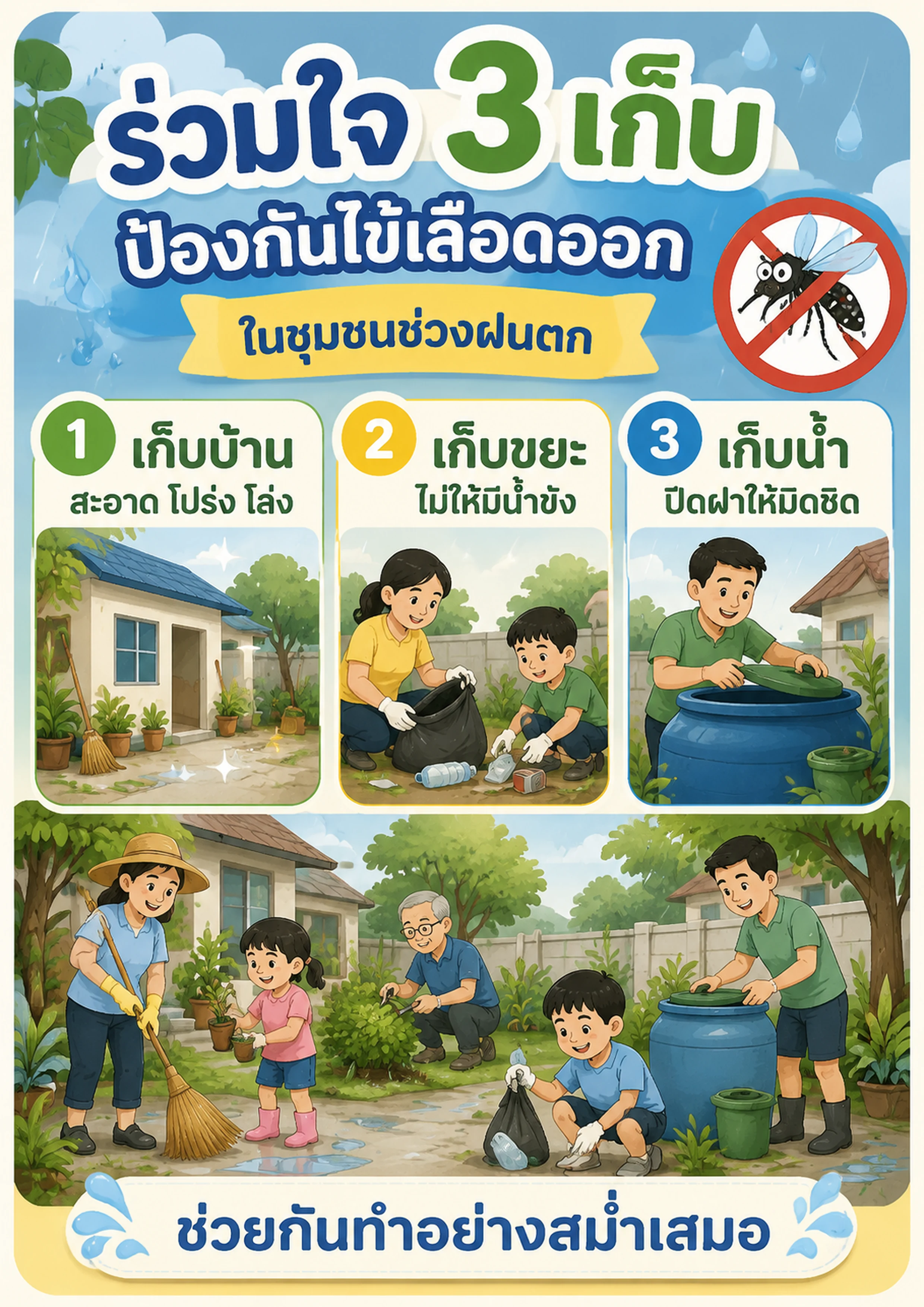 ร่วมใจ 3 เก็บ ป้องกันไข้เลือดออกในชุมชนช่วงฝนตก