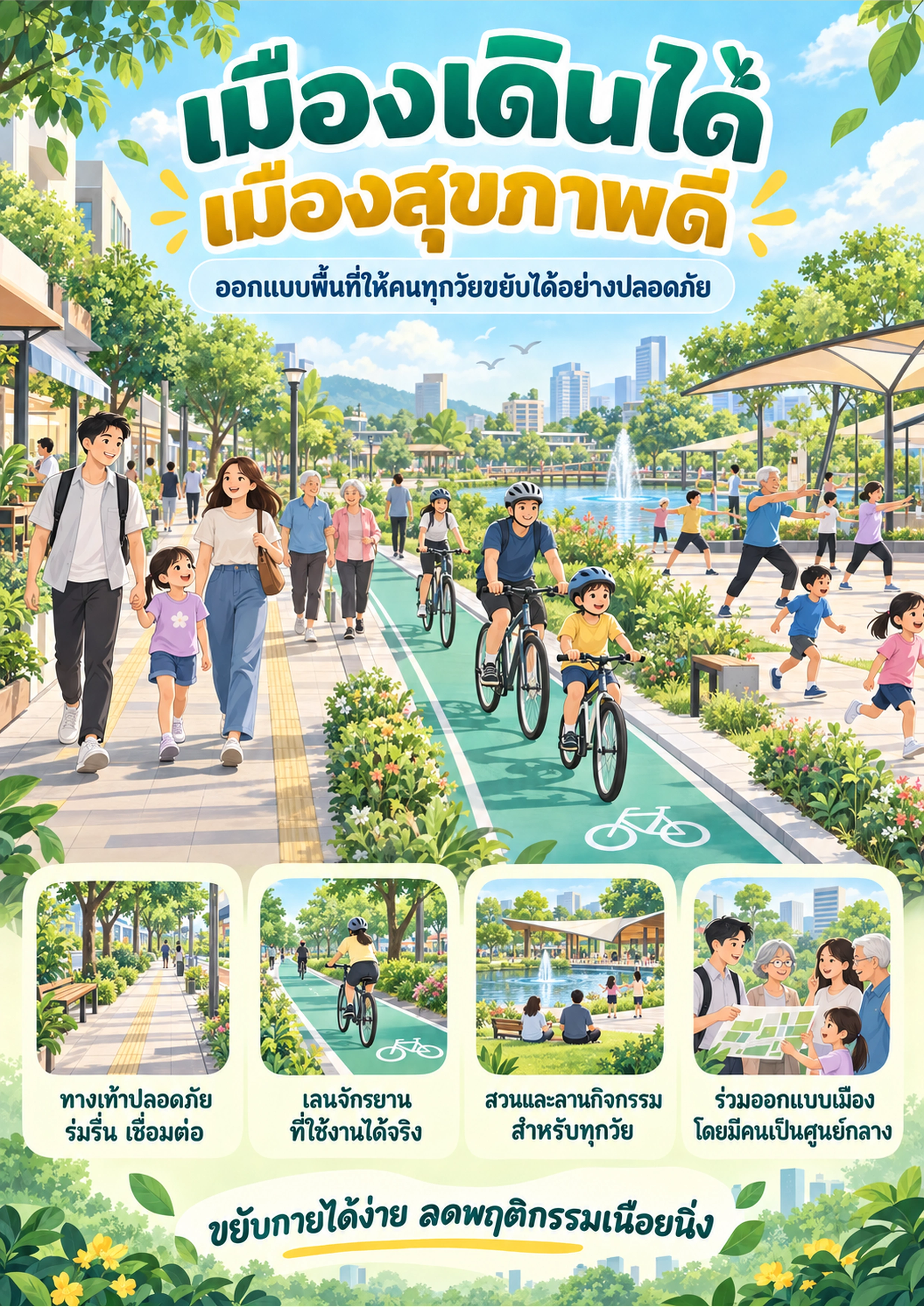 เมืองเดินได้ เมืองสุขภาพดี: ออกแบบพื้นที่ให้คนทุกวัยขยับได้อย่างปลอดภัย